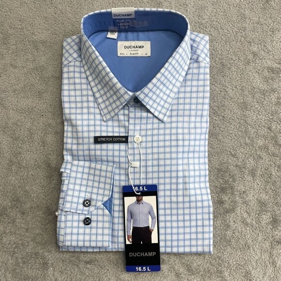 NEW Duchamp London Men's Slim Fit 16.5/42 Large Stretch Cotton Dress Shirt - Picture 2 of 6